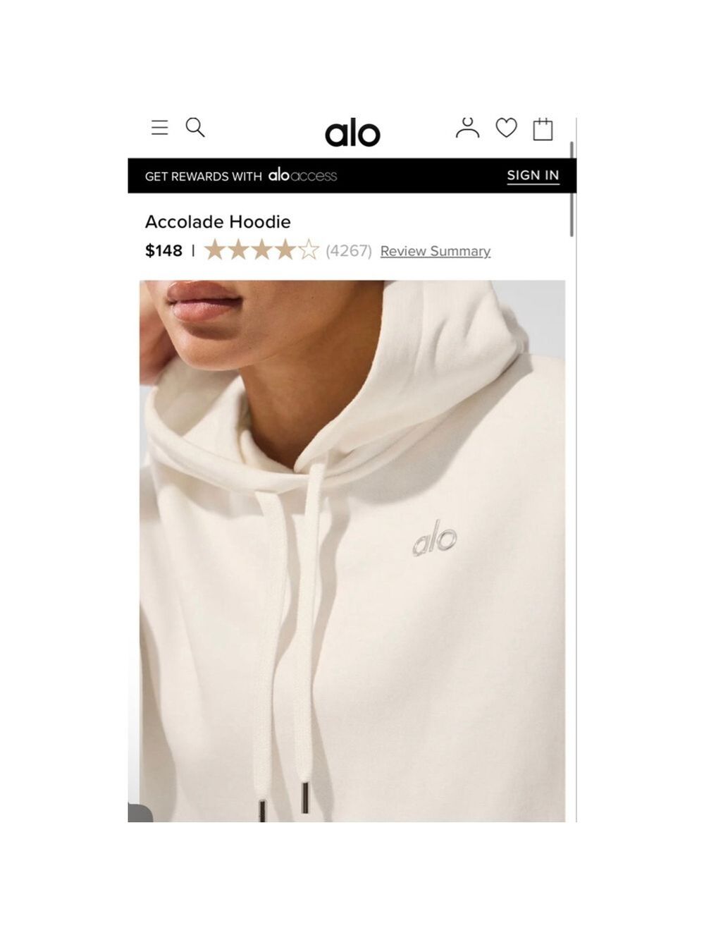 NWT Alo Yoga Accolade Hoodie L Ivory